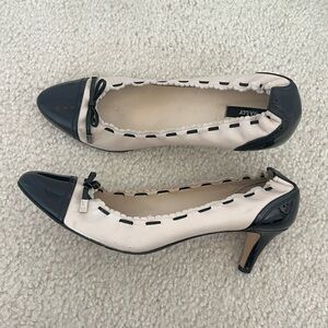 BALLY  cream and black scalloped kitten heels